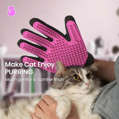 Pet Hair Removal Glove with 255 Silicone Tips for Dogs & Cats, 1 Pair Pink