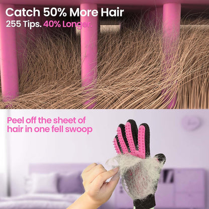 Pet Hair Removal Glove with 255 Silicone Tips for Dogs & Cats, 1 Pair Pink