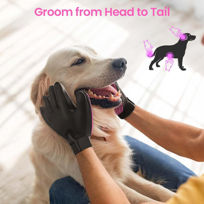 Pet Hair Removal Glove with 255 Silicone Tips for Dogs & Cats, 1 Pair Pink