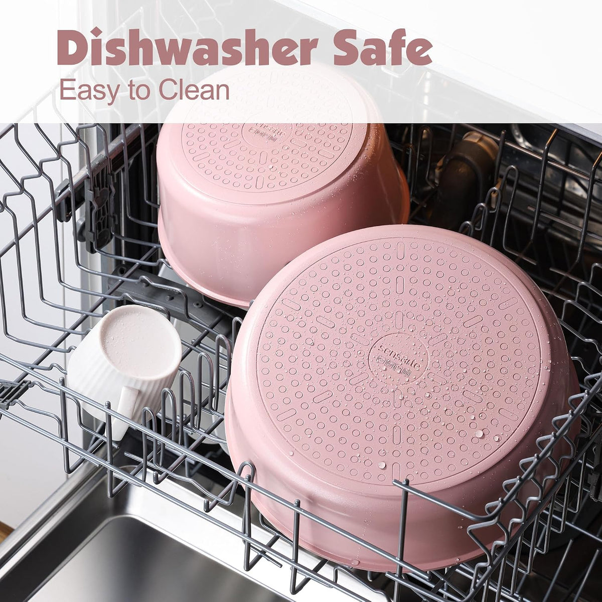 17 Piece Ceramic Detachable Handle Pots and Pans Set Pink