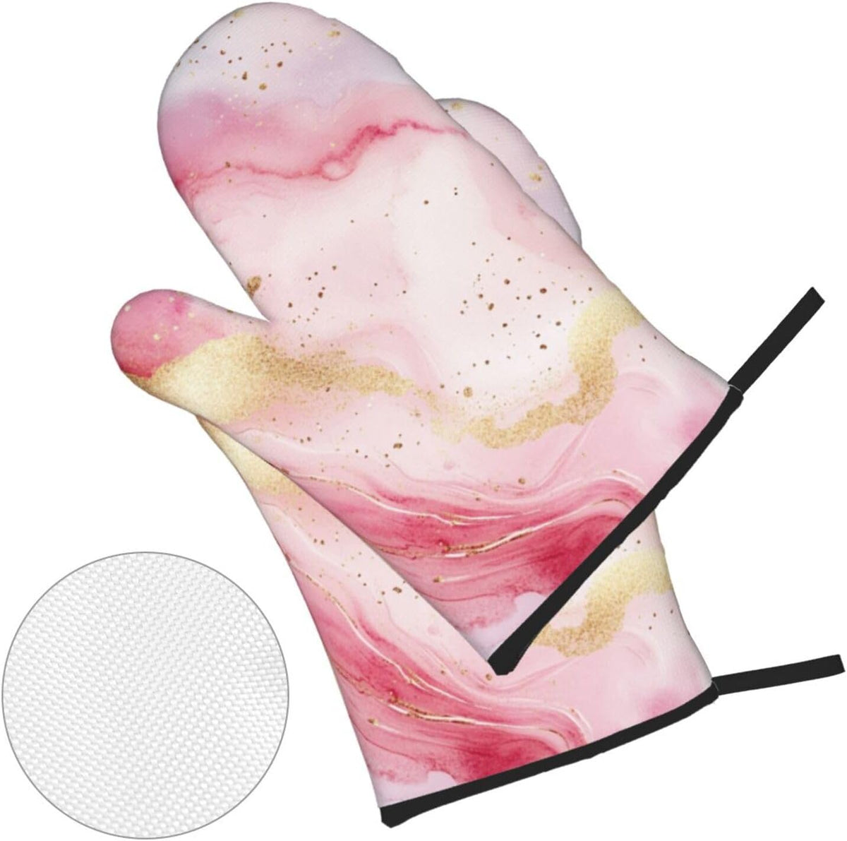 Oven Mitts and Pot Holders Set Pastel Light Pink Marble Heat Resistant Kitchen Gloves 2 Oven Mitts and 2 Pot Holders for Cooking Baking BBQ