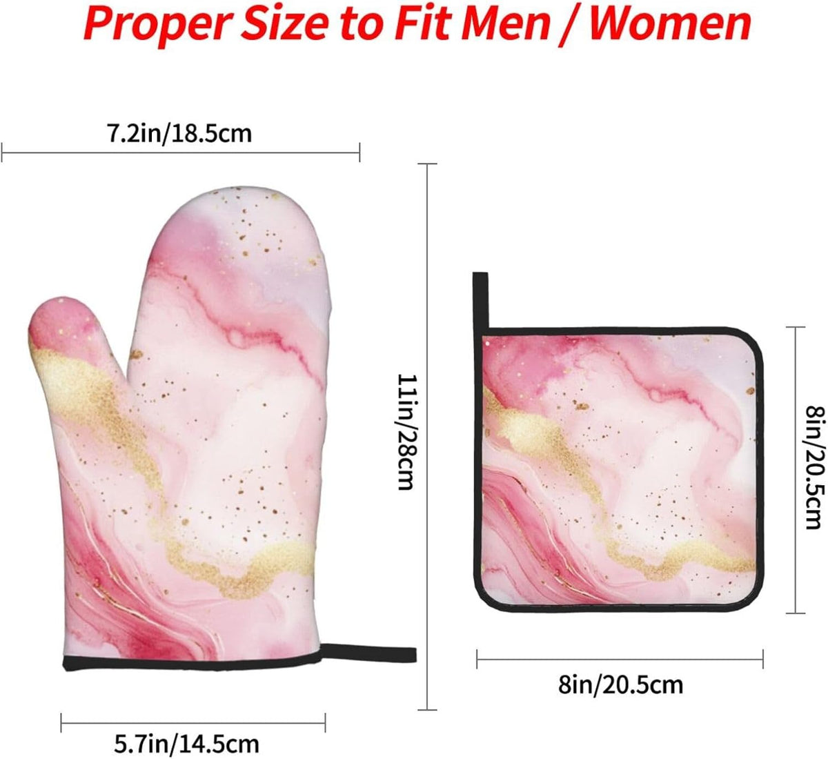 Oven Mitts and Pot Holders Set Pastel Light Pink Marble Heat Resistant Kitchen Gloves 2 Oven Mitts and 2 Pot Holders for Cooking Baking BBQ