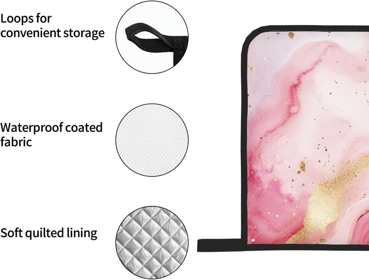 Oven Mitts and Pot Holders Set Pastel Light Pink Marble Heat Resistant Kitchen Gloves 2 Oven Mitts and 2 Pot Holders for Cooking Baking BBQ