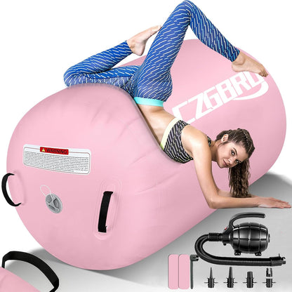 Gymnastics Barrel Air Roller with Pump, Inflatable Tumbling Equipment Air Mat Octagon Mat for Backhandspring Training Cheerleading Home Use