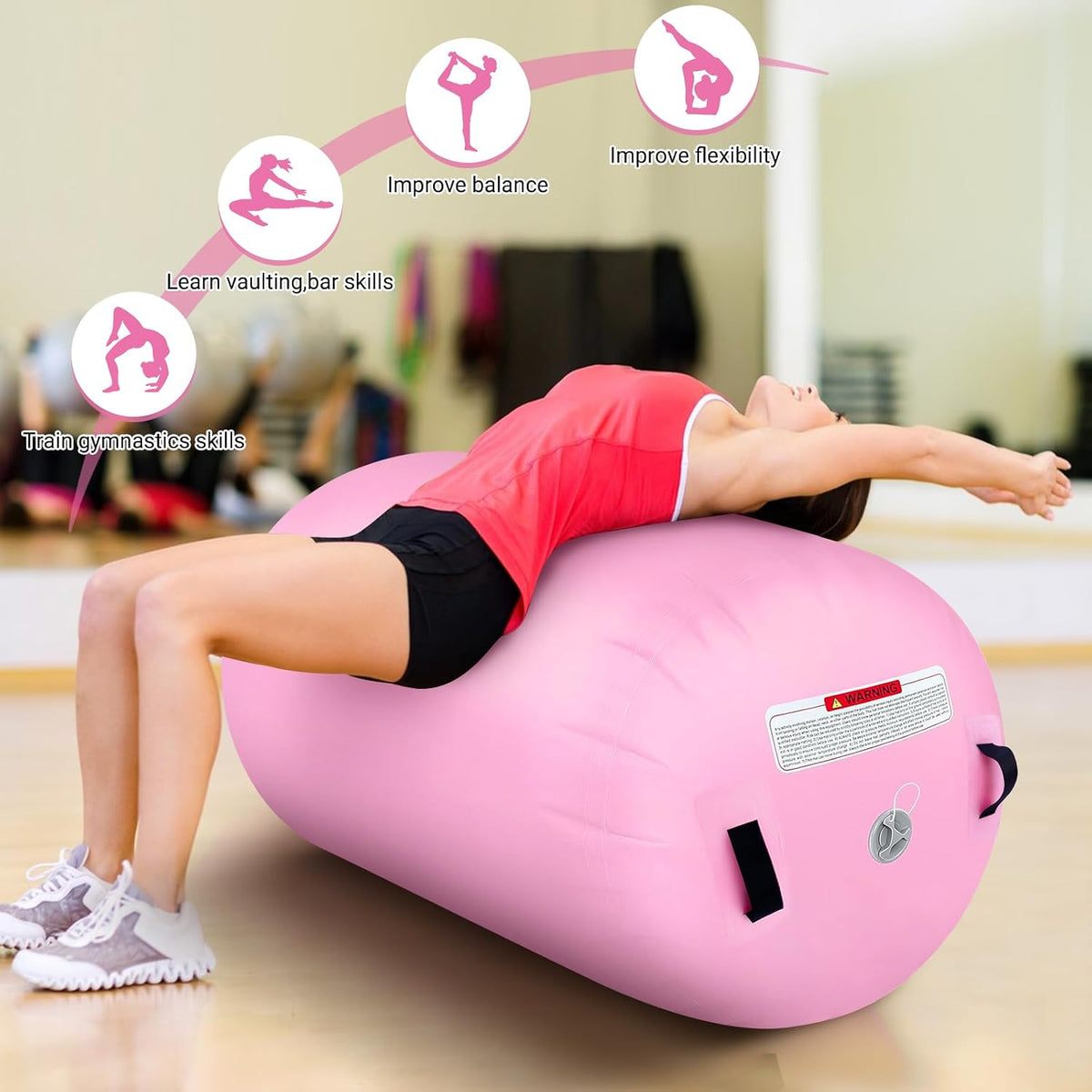 Gymnastics Barrel Air Roller with Pump, Inflatable Tumbling Equipment Air Mat Octagon Mat for Backhandspring Training Cheerleading Home Use