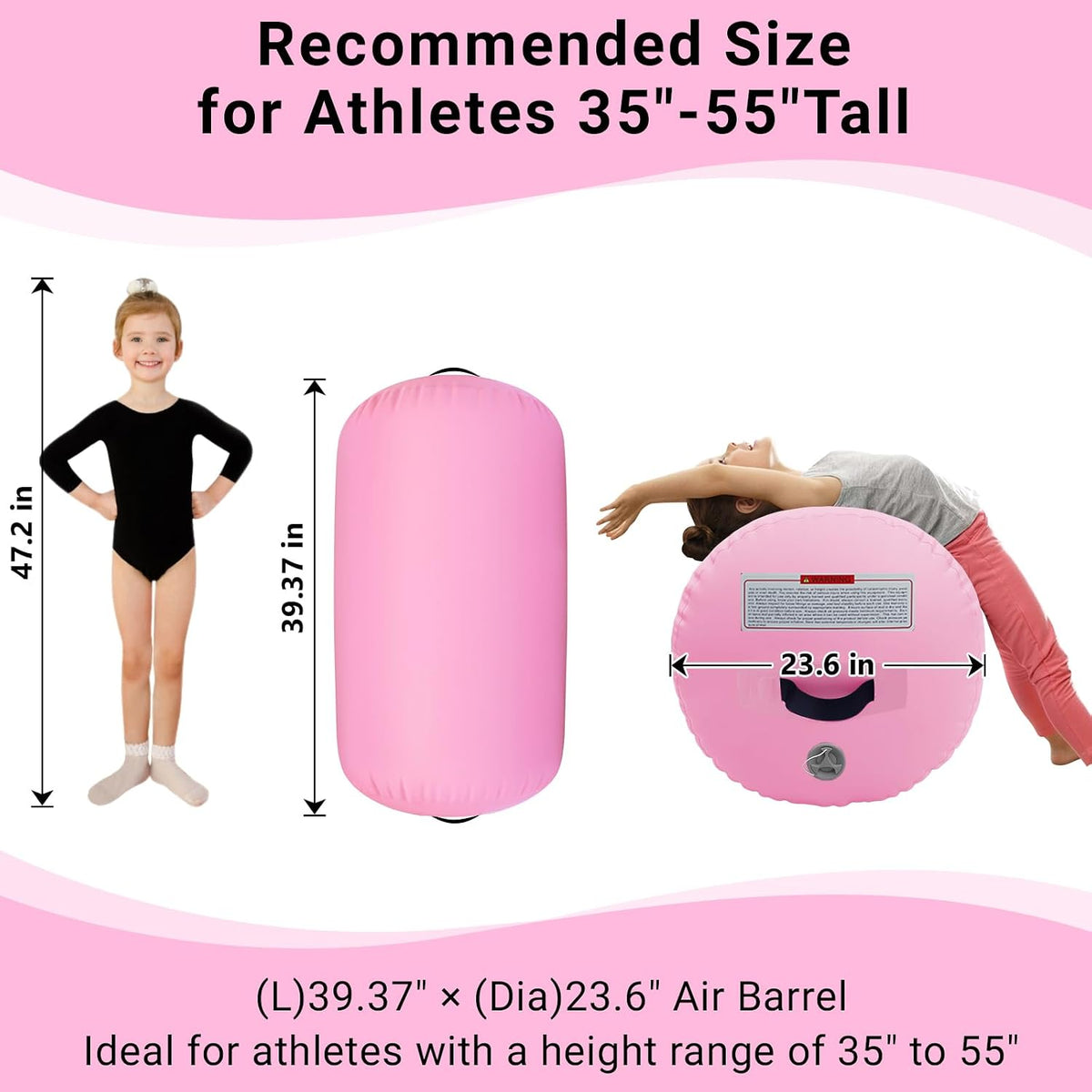 Gymnastics Barrel Air Roller with Pump, Inflatable Tumbling Equipment Air Mat Octagon Mat for Backhandspring Training Cheerleading Home Use