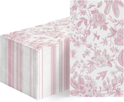 Horaldaily 50 Spring Summer Disposable Paper Decorative Guest Pink Napkins, Pink Flowers Hand Towel for Party Lunch Dinner Kitchen Bathroom Decoration