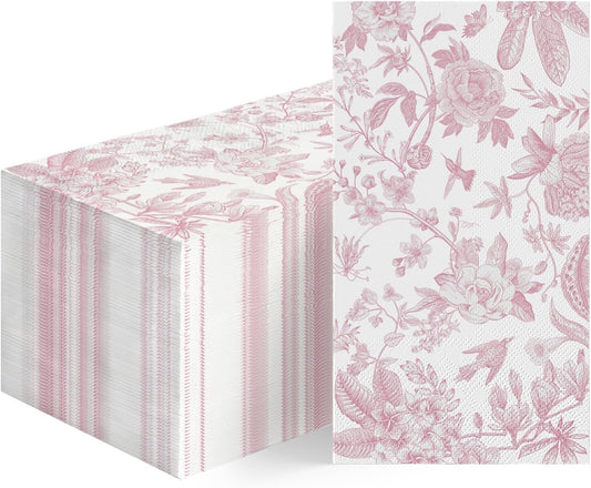 Horaldaily 50 Spring Summer Disposable Paper Decorative Guest Pink Napkins, Pink Flowers Hand Towel for Party Lunch Dinner Kitchen Bathroom Decoration