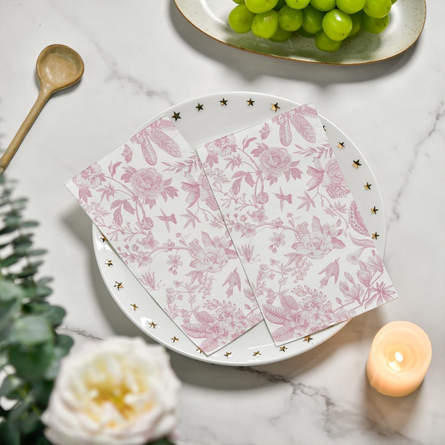 Horaldaily 50 Spring Summer Disposable Paper Decorative Guest Pink Napkins, Pink Flowers Hand Towel for Party Lunch Dinner Kitchen Bathroom Decoration