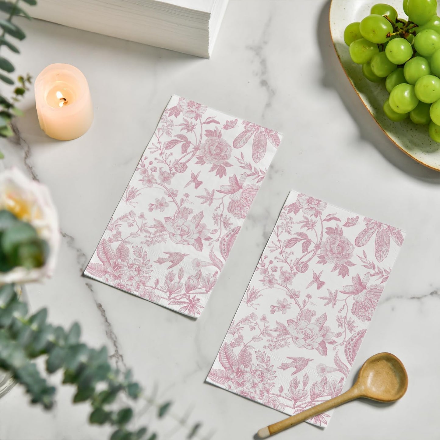 Horaldaily 50 Spring Summer Disposable Paper Decorative Guest Pink Napkins, Pink Flowers Hand Towel for Party Lunch Dinner Kitchen Bathroom Decoration