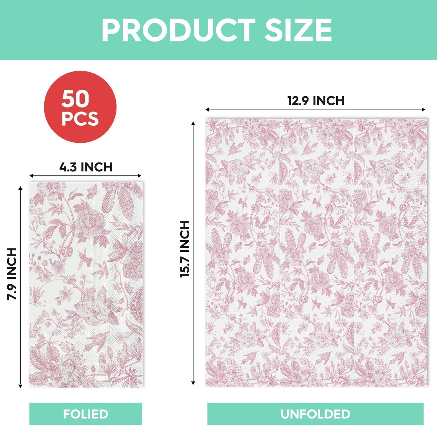 Horaldaily 50 Spring Summer Disposable Paper Decorative Guest Pink Napkins, Pink Flowers Hand Towel for Party Lunch Dinner Kitchen Bathroom Decoration
