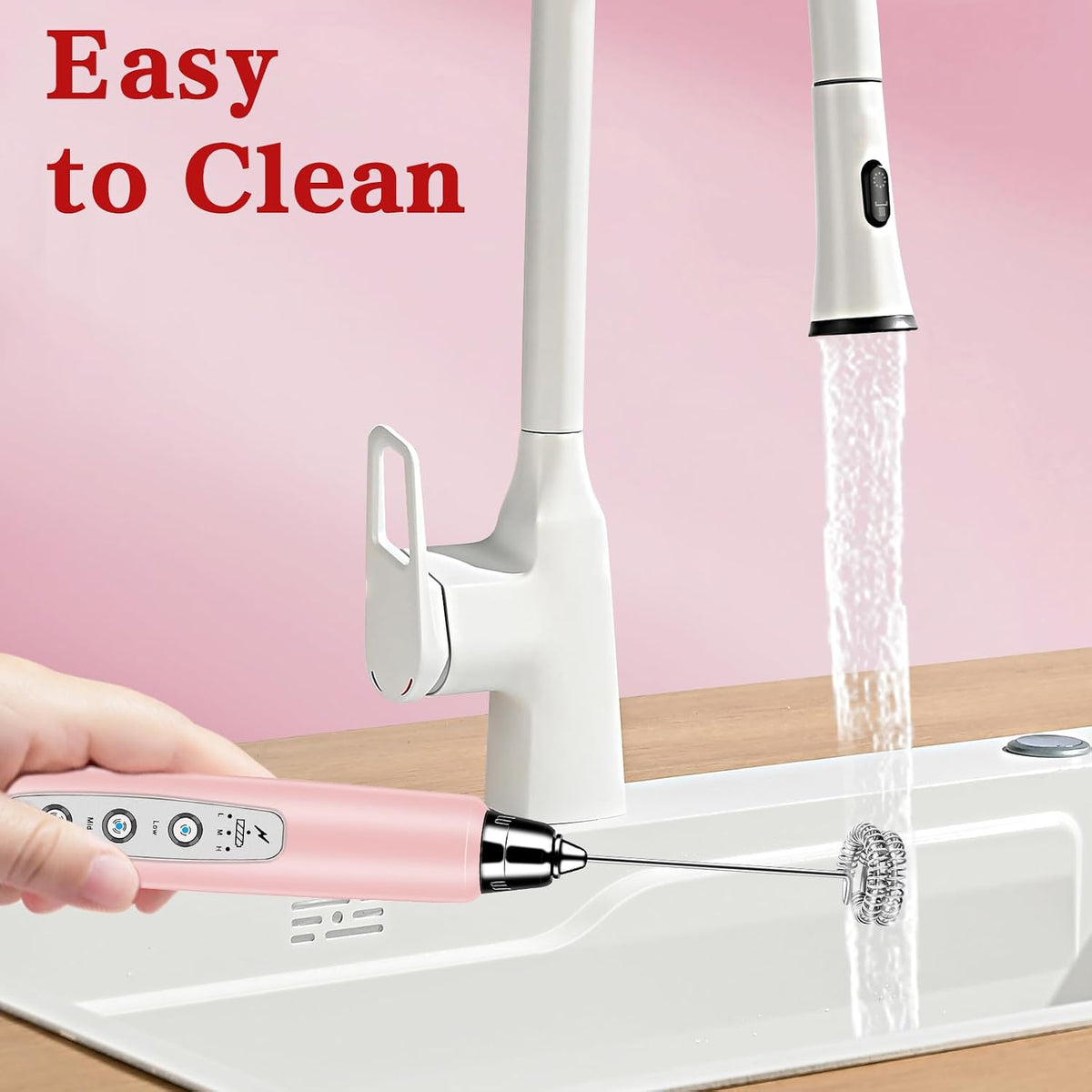 Milk Frother Wand Rechargeable Handheld Whisk Coffee 3 Speed Adjustable