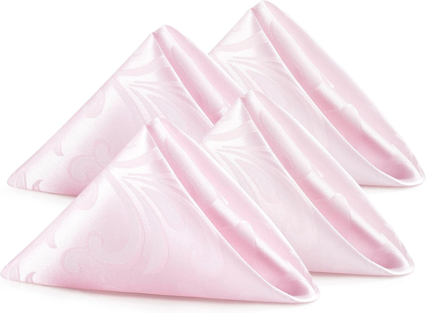 4 Pieces Scroll Damask Jacquard Light Pink Cloth Napkins 17 x 17 inch,Water Resistant Spillproof Dinner Napkins for Restaurant Weddings Party Dinner Decoration