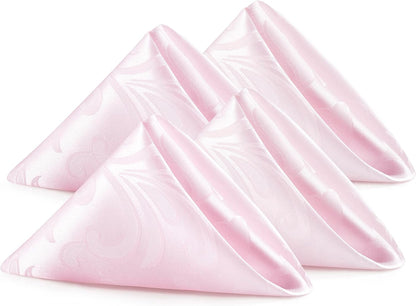 4 Pieces Scroll Damask Jacquard Light Pink Cloth Napkins 17 x 17 inch,Water Resistant Spillproof Dinner Napkins for Restaurant Weddings Party Dinner Decoration