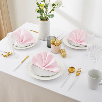 4 Pieces Scroll Damask Jacquard Light Pink Cloth Napkins 17 x 17 inch,Water Resistant Spillproof Dinner Napkins for Restaurant Weddings Party Dinner Decoration