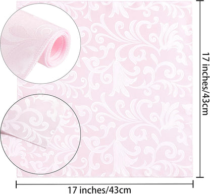 4 Pieces Scroll Damask Jacquard Light Pink Cloth Napkins 17 x 17 inch,Water Resistant Spillproof Dinner Napkins for Restaurant Weddings Party Dinner Decoration