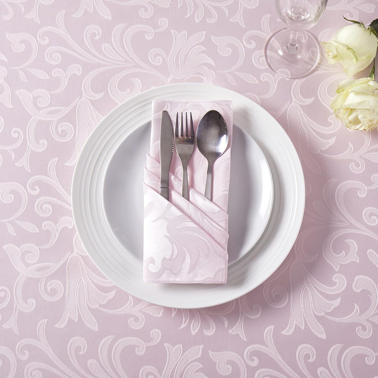4 Pieces Scroll Damask Jacquard Light Pink Cloth Napkins 17 x 17 inch,Water Resistant Spillproof Dinner Napkins for Restaurant Weddings Party Dinner Decoration