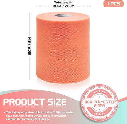 6" x 200 Yards Peach Tulle Fabric Roll for DIY Tutu & Wrapping, Party Decor
