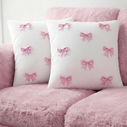 Pink 2 Pack 18 x 18 Inch Hand-Sewn Bows Pillow Covers Set