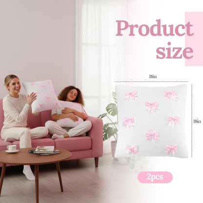 Pink 2 Pack 18 x 18 Inch Hand-Sewn Bows Pillow Covers Set