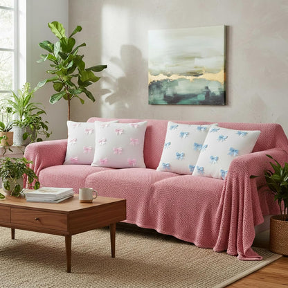 Pink 2 Pack 18 x 18 Inch Hand-Sewn Bows Pillow Covers Set