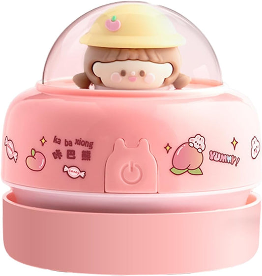 Mini Desktop Vacuum Cleaner, Portable Battery Powered Vacuum Cleaner for Desk Cordless 360-degree Rotatable Desktop Vacuum for Cleaning Eraser Crumbs Hairs Crumbs Keyboard Pink