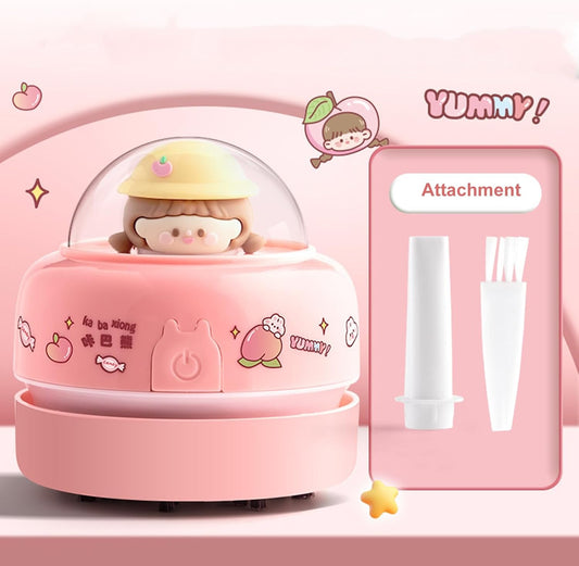 Mini Desktop Vacuum Cleaner, Portable Battery Powered Vacuum Cleaner for Desk Cordless 360-degree Rotatable Desktop Vacuum for Cleaning Eraser Crumbs Hairs Crumbs Keyboard Pink