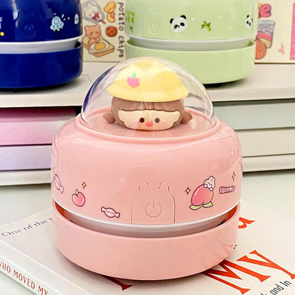 Mini Desktop Vacuum Cleaner, Portable Battery Powered Vacuum Cleaner for Desk Cordless 360-degree Rotatable Desktop Vacuum for Cleaning Eraser Crumbs Hairs Crumbs Keyboard Pink