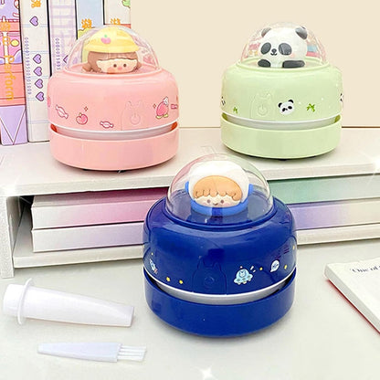 Mini Desktop Vacuum Cleaner, Portable Battery Powered Vacuum Cleaner for Desk Cordless 360-degree Rotatable Desktop Vacuum for Cleaning Eraser Crumbs Hairs Crumbs Keyboard Pink