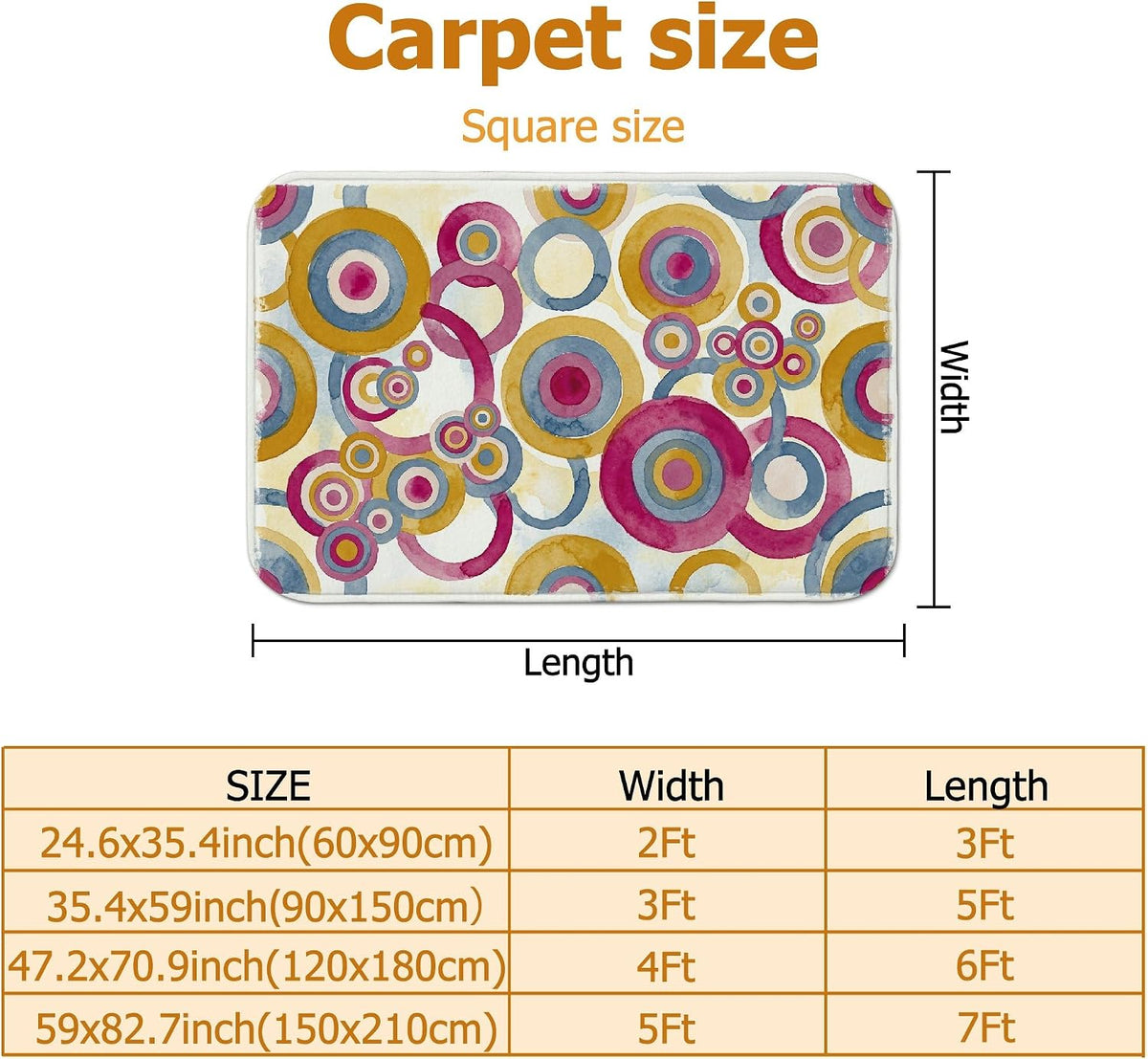 Circles Area Rug, Modern Abstract Rings Dots None Peach Low Pile Sponge Aesthetic Rectangle Home Floor Carpet Rugs for Living Room Bedroom Classroom Apartment Decor 5' X 7'