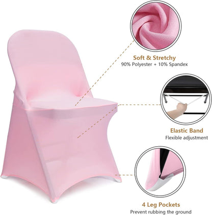 Folding Chair Covers - 20 PCS Light Pink Spandex Slipcovers for Banquet & Wedding Events
