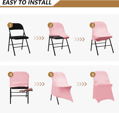 Folding Chair Covers - 20 PCS Light Pink Spandex Slipcovers for Banquet & Wedding Events