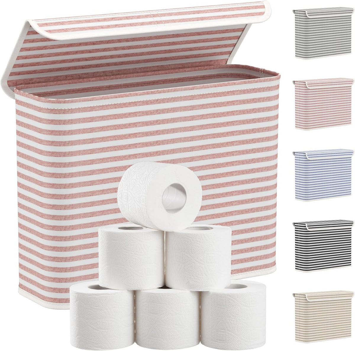 22L Bathroom Toilet Paper Storage Basket with Lid, Pink