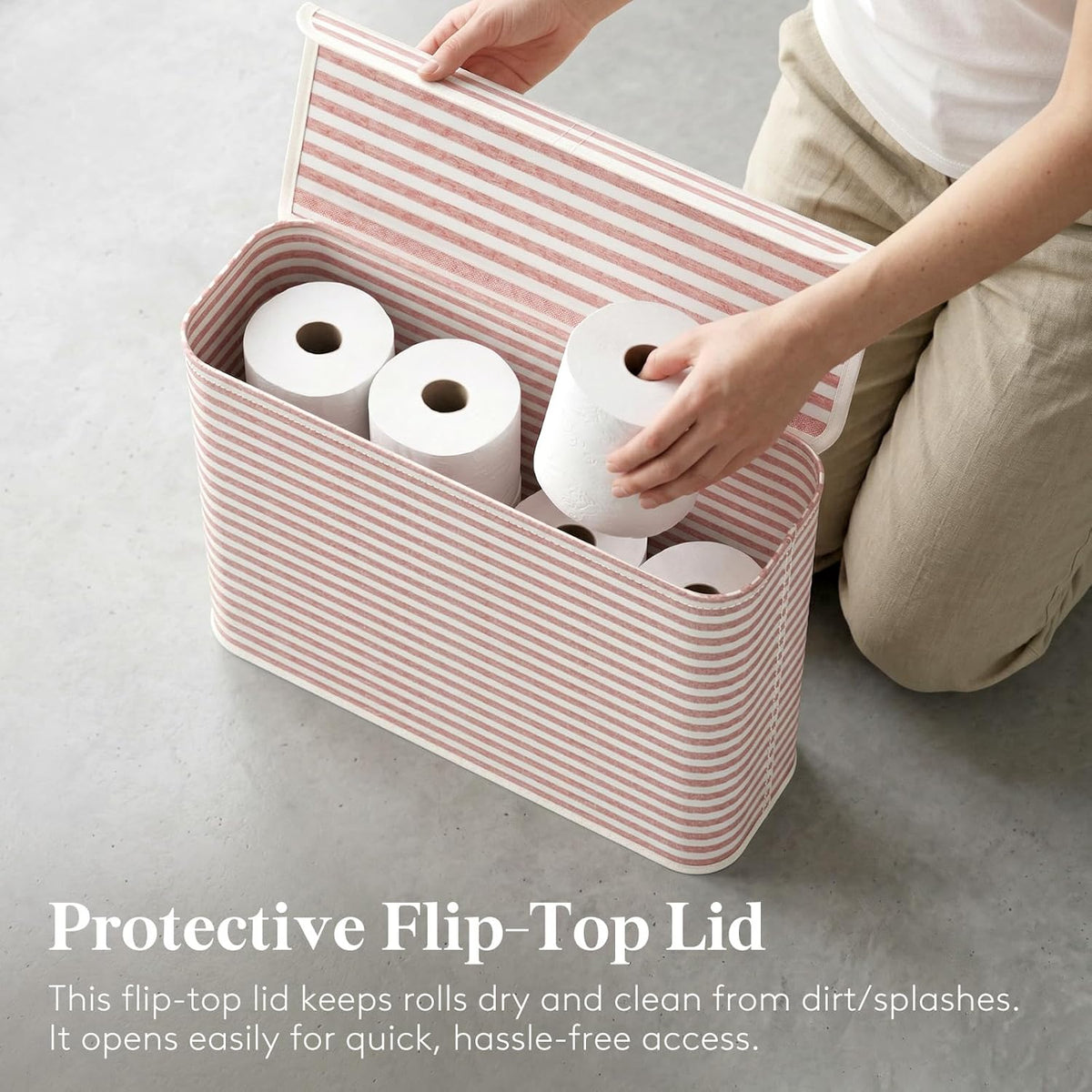 22L Bathroom Toilet Paper Storage Basket with Lid, Pink