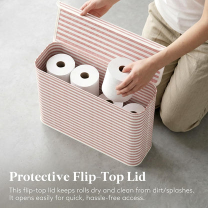 22L Bathroom Toilet Paper Storage Basket with Lid, Pink
