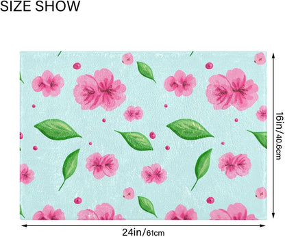 Pink Flowers Bathroom Rug, Non Slip Dry Quickly Bath Mat, Absorbent Soft Bath Rug, Home Decor Accessories, 24"x16"