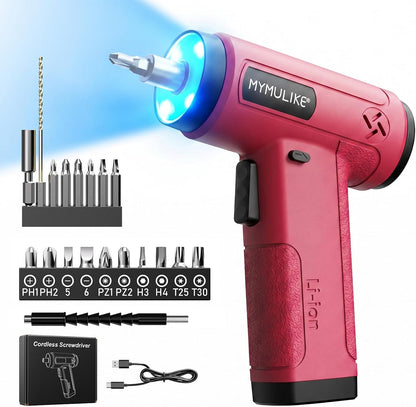 MYMULIKE Pink Cordless Electric Screwdriver, 4V Rechargeable Mini Power Drill Set, 23-Piece Bit Set for Home Use, Furniture Assembly & Daily DIY Projects