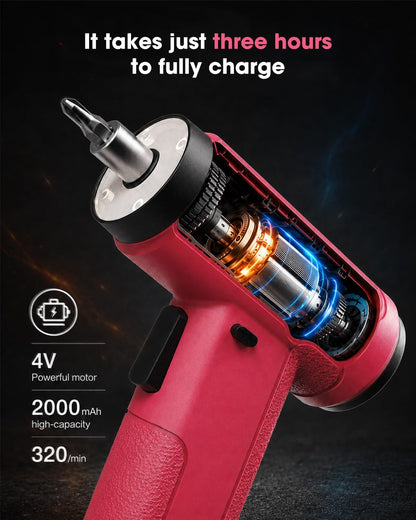 MYMULIKE Pink Cordless Electric Screwdriver, 4V Rechargeable Mini Power Drill Set, 23-Piece Bit Set for Home Use, Furniture Assembly & Daily DIY Projects