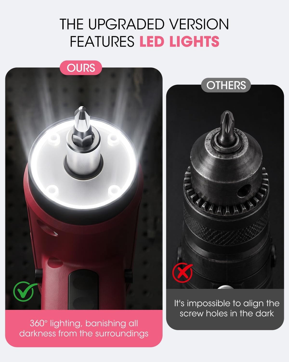 MYMULIKE Pink Cordless Electric Screwdriver, 4V Rechargeable Mini Power Drill Set, 23-Piece Bit Set for Home Use, Furniture Assembly & Daily DIY Projects