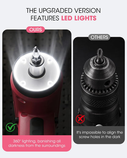MYMULIKE Pink Cordless Electric Screwdriver, 4V Rechargeable Mini Power Drill Set, 23-Piece Bit Set for Home Use, Furniture Assembly & Daily DIY Projects
