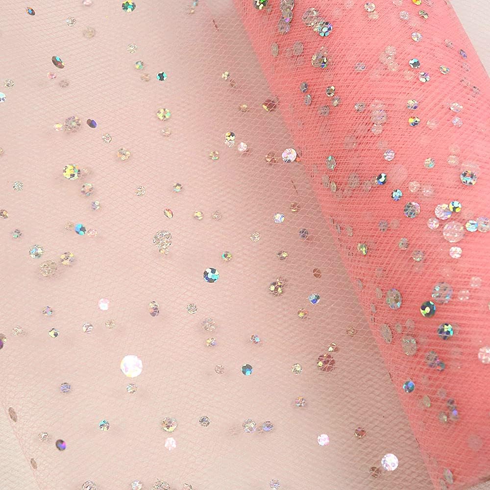 Laser Sequin Glitter Tulle Rolls 6 inch x 10 Yards (30 feet) Color for Table Runner Chair Sash Bow Pet Tutu Skirt Sewing Crafting Fabric Wedding Birthday Ribbon (Light Pink)