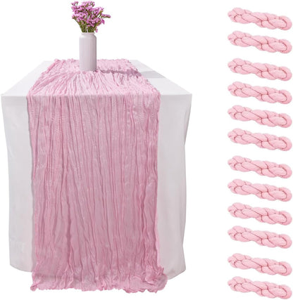 12 Pack Light Pink Gauze Cheesecloth Table Runners 10ft (35x120 Inch) - Boho Wedding Decor for Bridal Showers, Baby Showers & Birthday Parties