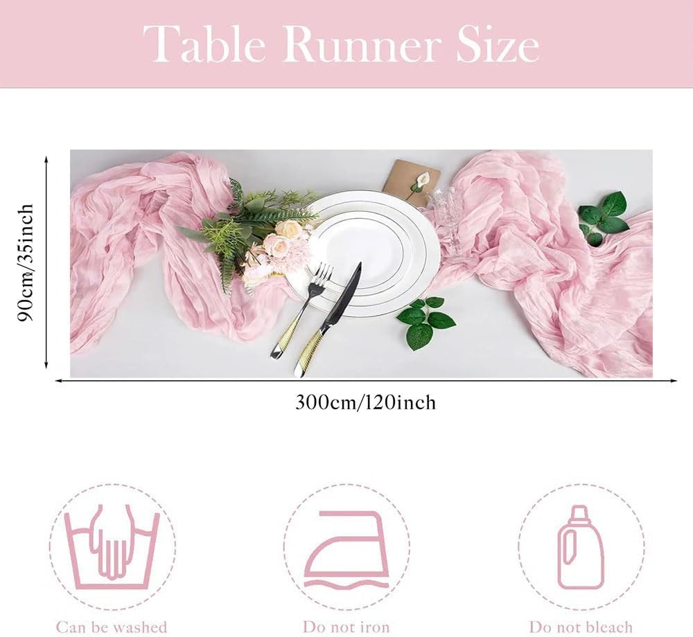 12 Pack Light Pink Gauze Cheesecloth Table Runners 10ft (35x120 Inch) - Boho Wedding Decor for Bridal Showers, Baby Showers & Birthday Parties