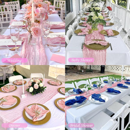 12 Pack Light Pink Gauze Cheesecloth Table Runners 10ft (35x120 Inch) - Boho Wedding Decor for Bridal Showers, Baby Showers & Birthday Parties