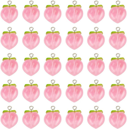30Pcs Peach Pendants Transparent Resin Pendants Fruit Pendant Pink Peach Charm with Loop 3D Peaches Hanging Pendant for Necklace Bracelet Earrings Jewelry Making DIY Crafts
