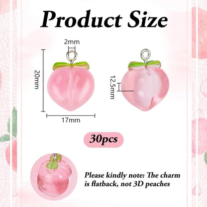 30Pcs Peach Pendants Transparent Resin Pendants Fruit Pendant Pink Peach Charm with Loop 3D Peaches Hanging Pendant for Necklace Bracelet Earrings Jewelry Making DIY Crafts