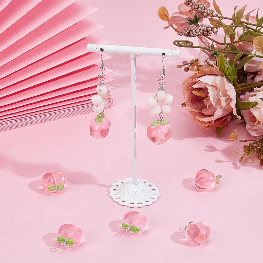 30Pcs Peach Pendants Transparent Resin Pendants Fruit Pendant Pink Peach Charm with Loop 3D Peaches Hanging Pendant for Necklace Bracelet Earrings Jewelry Making DIY Crafts