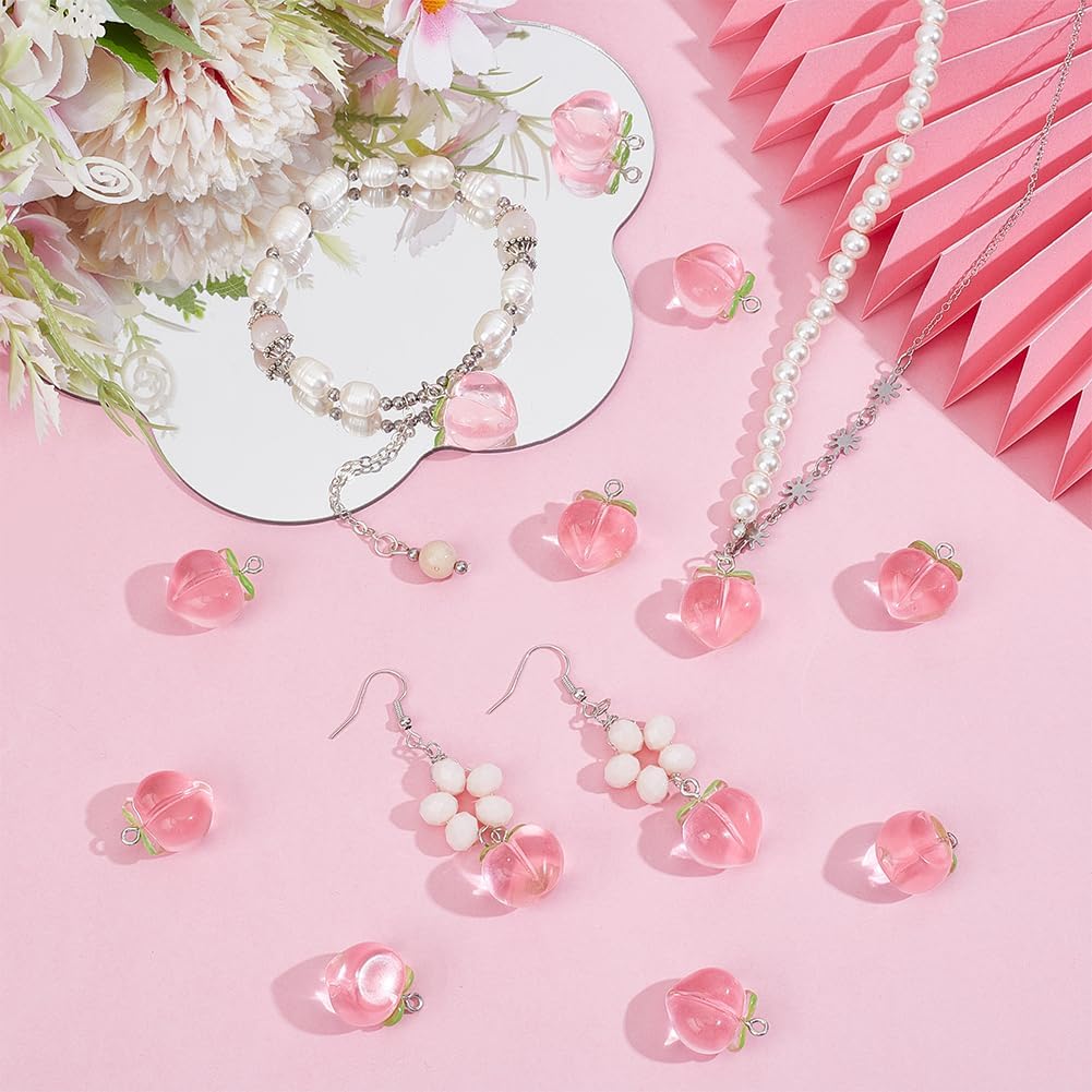 30Pcs Peach Pendants Transparent Resin Pendants Fruit Pendant Pink Peach Charm with Loop 3D Peaches Hanging Pendant for Necklace Bracelet Earrings Jewelry Making DIY Crafts