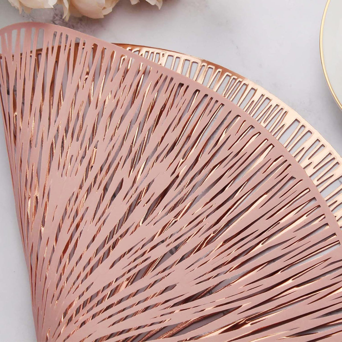 Round Placemats Set of 6 Rose Gold Metallic Vinyl 15 Inch Table Mats