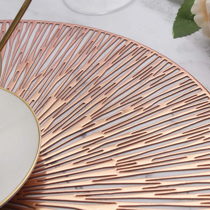 Round Placemats Set of 6 Rose Gold Metallic Vinyl 15 Inch Table Mats